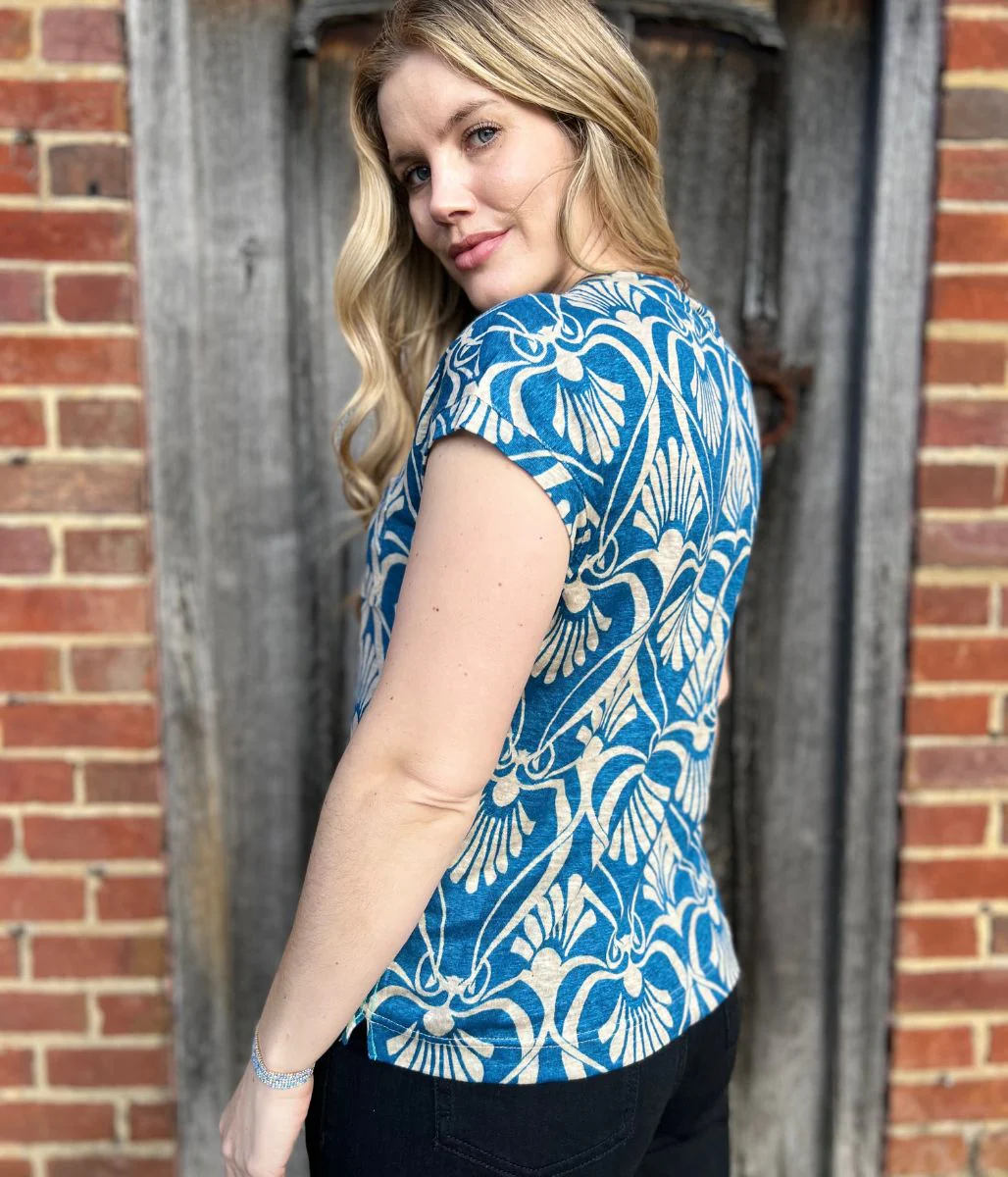 Iris Blue Printed Linen Top - Image 2