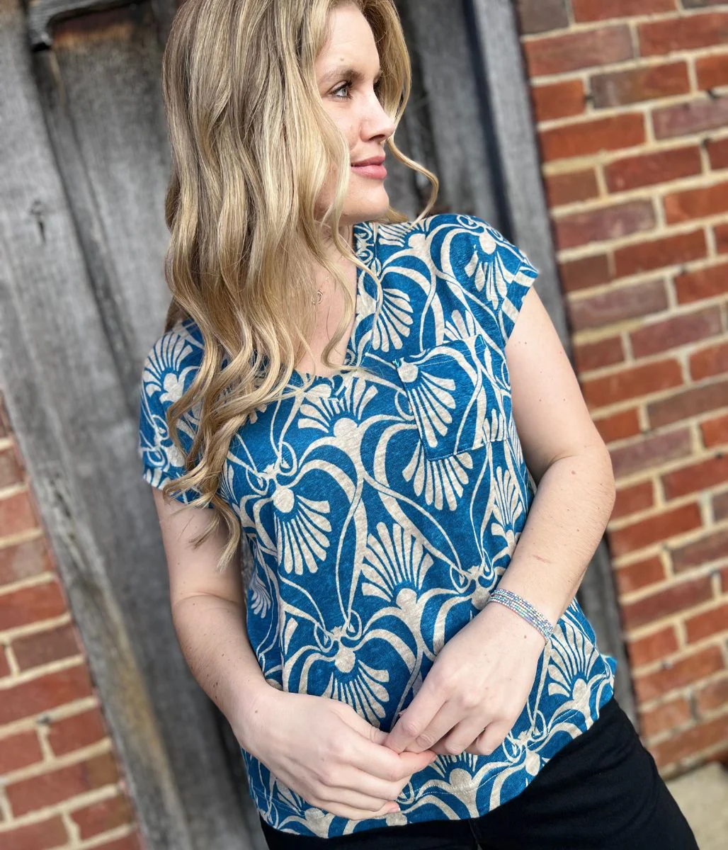 Iris Blue Printed Linen Top - Image 4