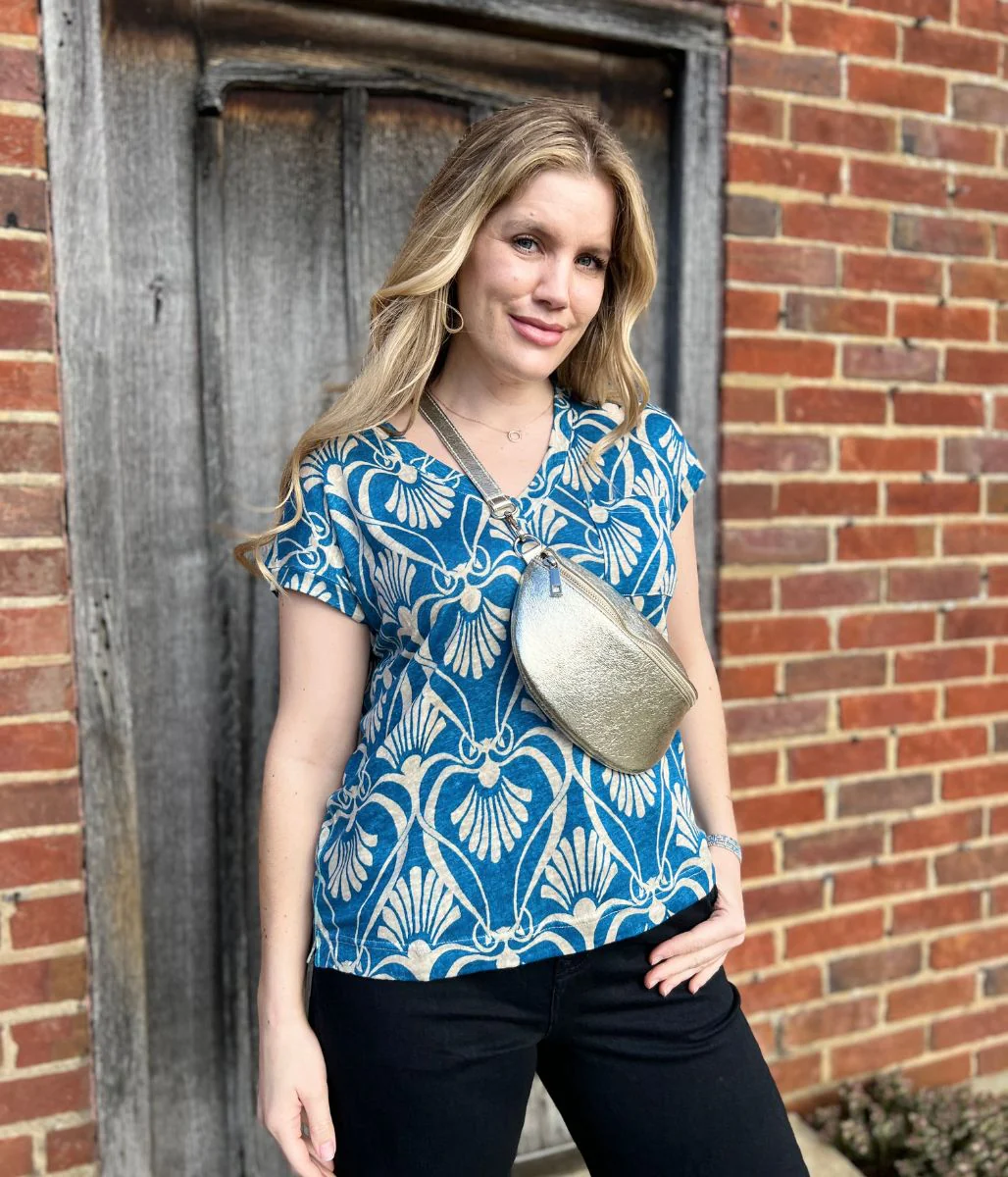 Iris Blue Printed Linen Top - Image 5
