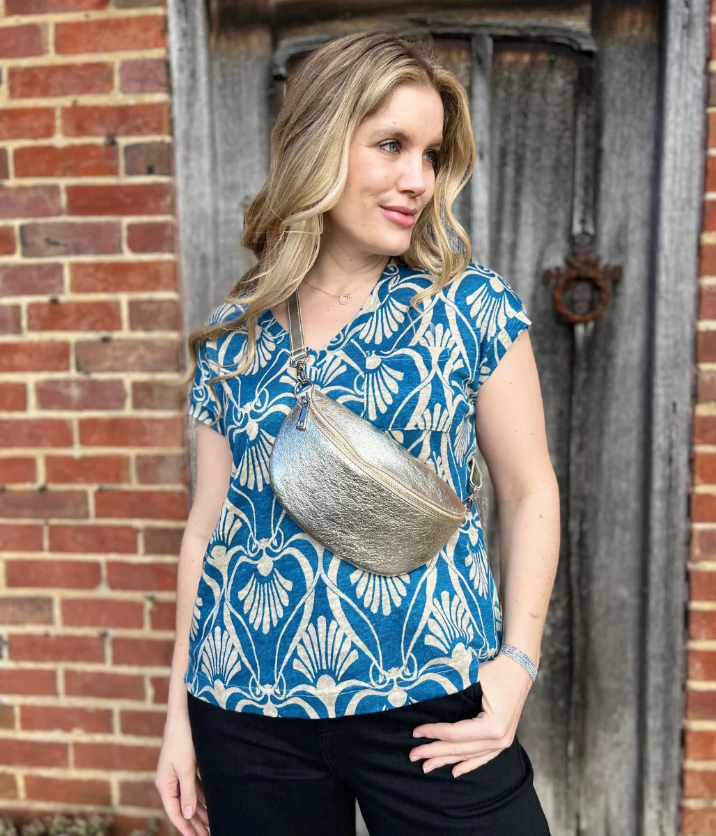 Iris Blue Printed Linen Top - Image 6