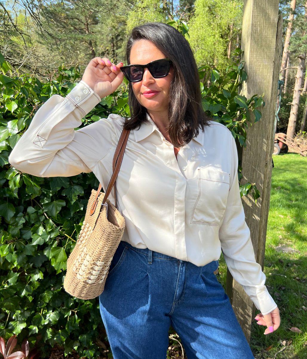 Ivory Contrast Stitch Satin Shirt - Image 3