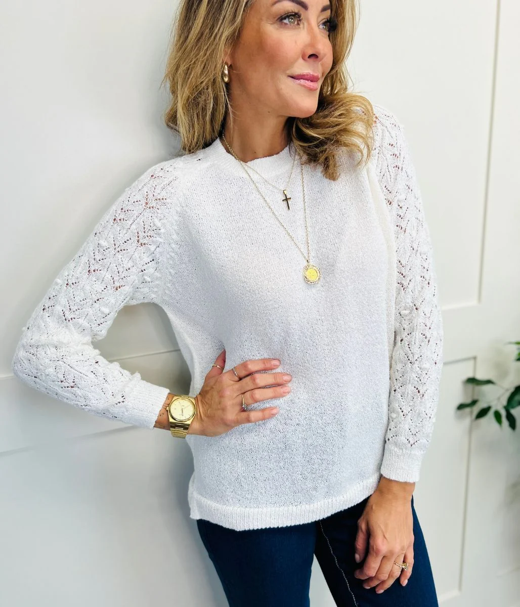 Ivory Delicate Crochet Sleeve Jumper - Image 3
