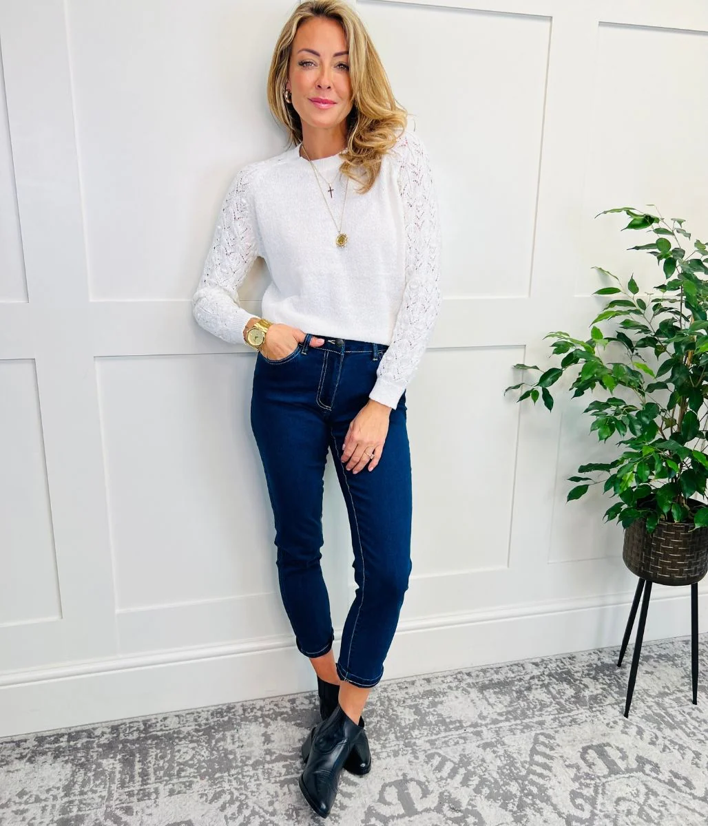 Ivory Delicate Crochet Sleeve Jumper - Image 5