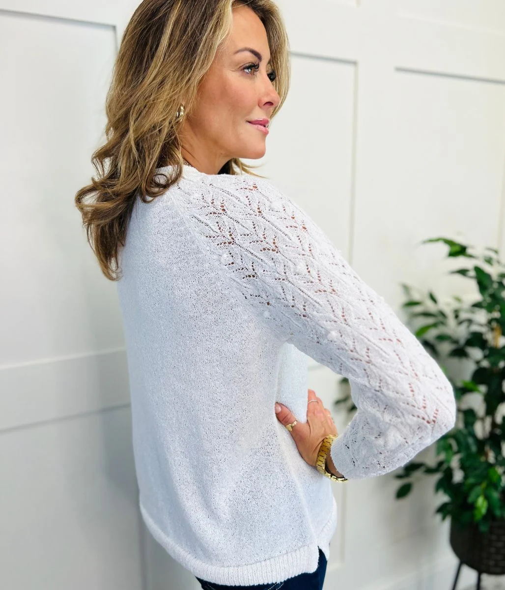 Ivory Delicate Crochet Sleeve Jumper - Image 6