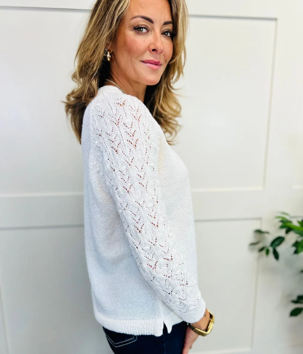 Ivory Delicate Crochet Sleeve Jumper - Image 7