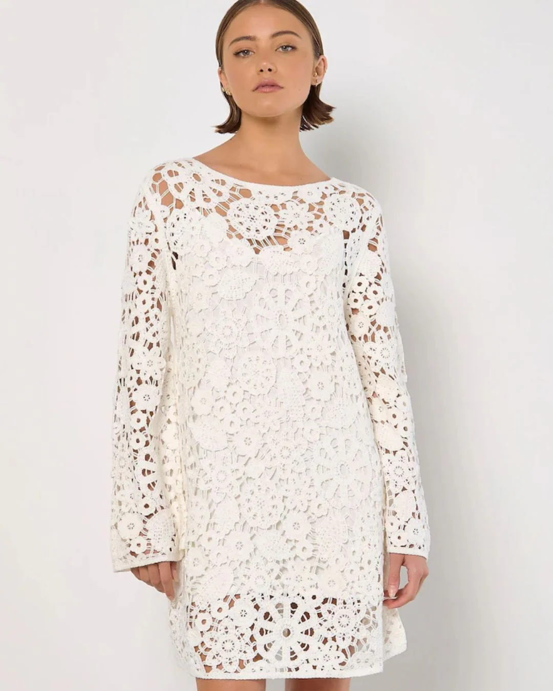 Ivory Crochet Bell Sleeve Dress