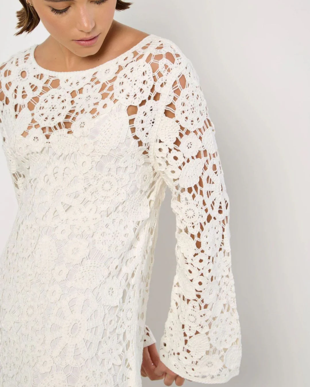 Ivory Crochet Bell Sleeve Dress - Image 2
