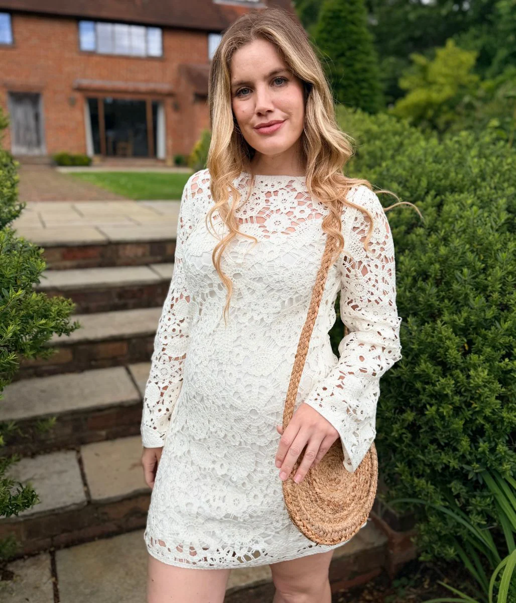 Ivory Crochet Bell Sleeve Dress - Image 5