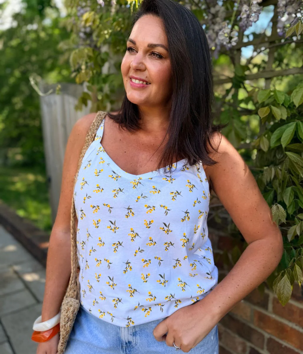 Ivory Flower Print Strappy Vest Top
