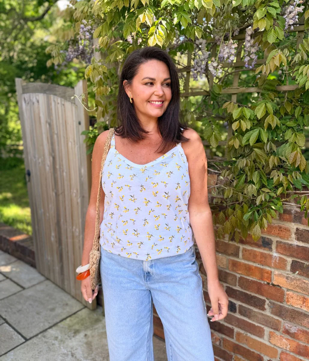 Ivory Flower Print Strappy Vest Top - Image 3