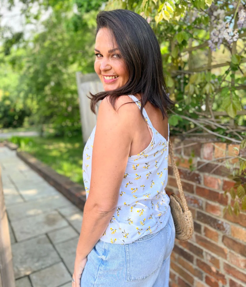 Ivory Flower Print Strappy Vest Top - Image 7