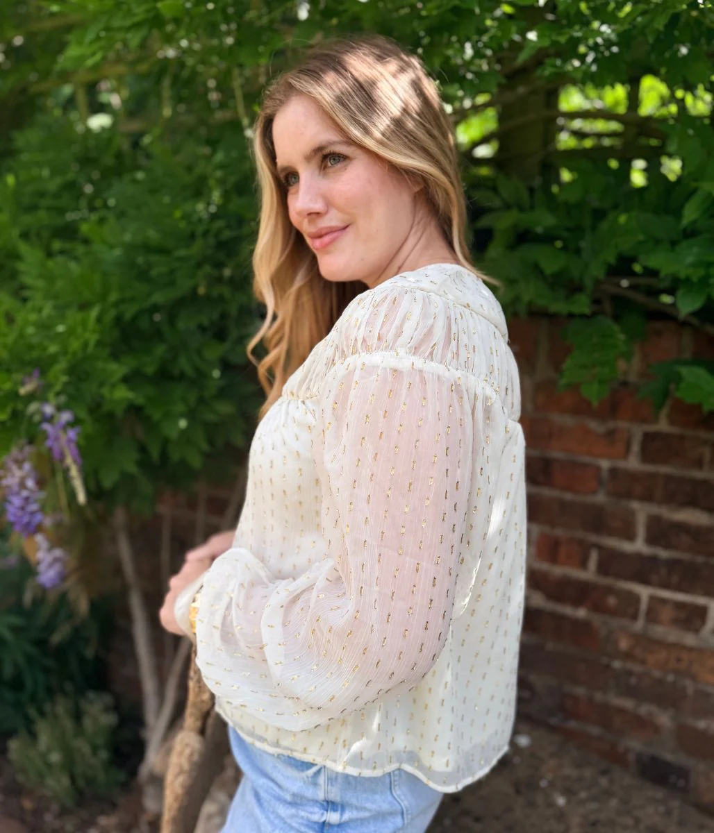 Ivory Gold Metallic Detail Top - Image 5
