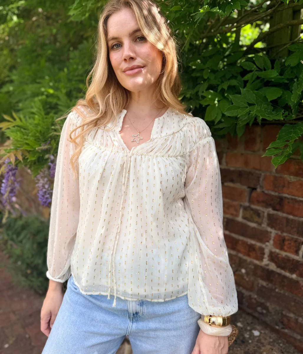 Ivory Gold Metallic Detail Top - Image 9