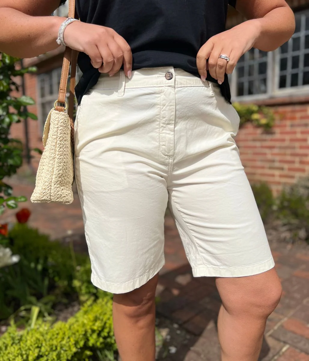 Ivory High Waisted Chino Shorts - Image 3