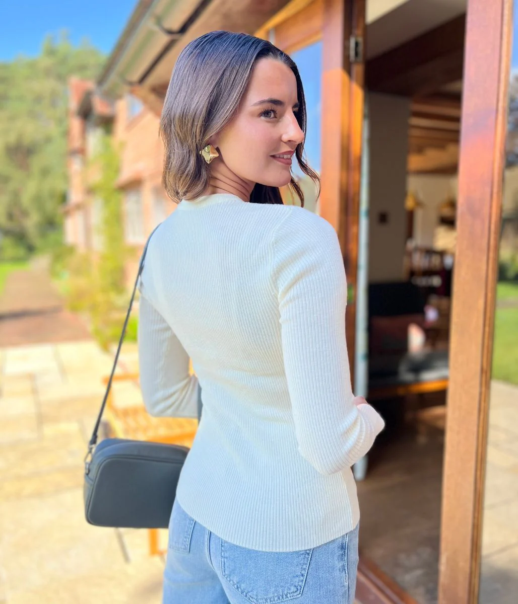 Ivory Merino Wool Ribbed Jumper - Image 3