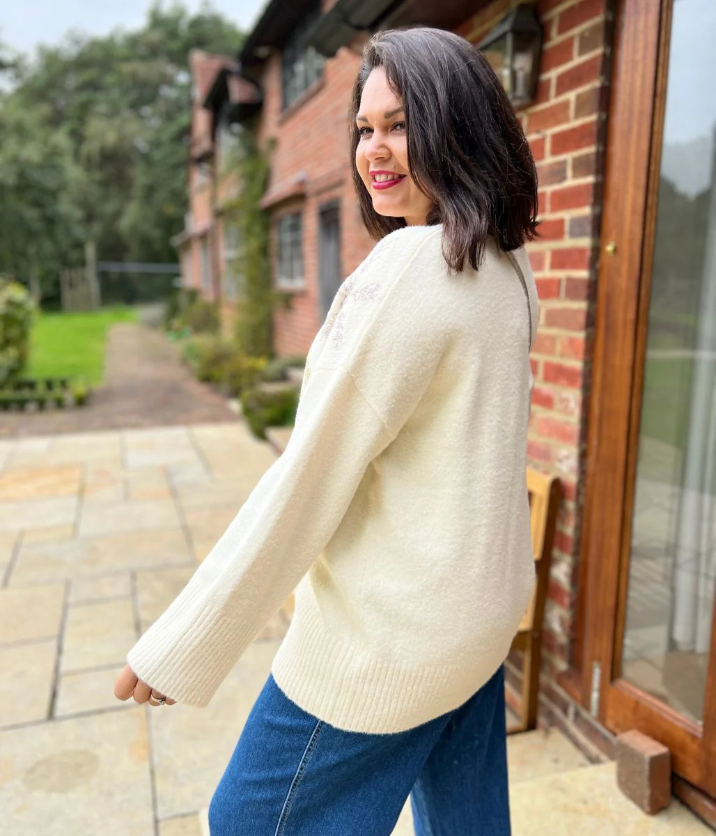 Ivory Sparkle Snowflake Oversized Jumper - Image 2