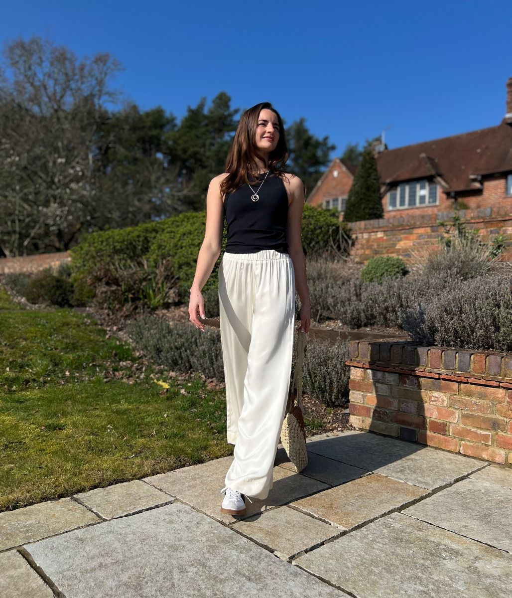 Ivory Satin Wide Leg Palazzo Trousers - Image 2
