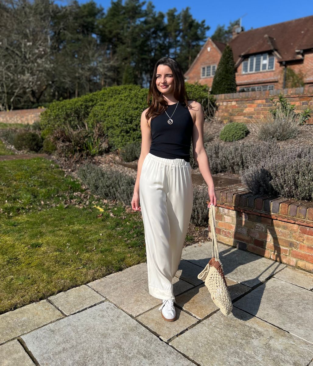 Ivory Satin Wide Leg Palazzo Trousers - Image 4