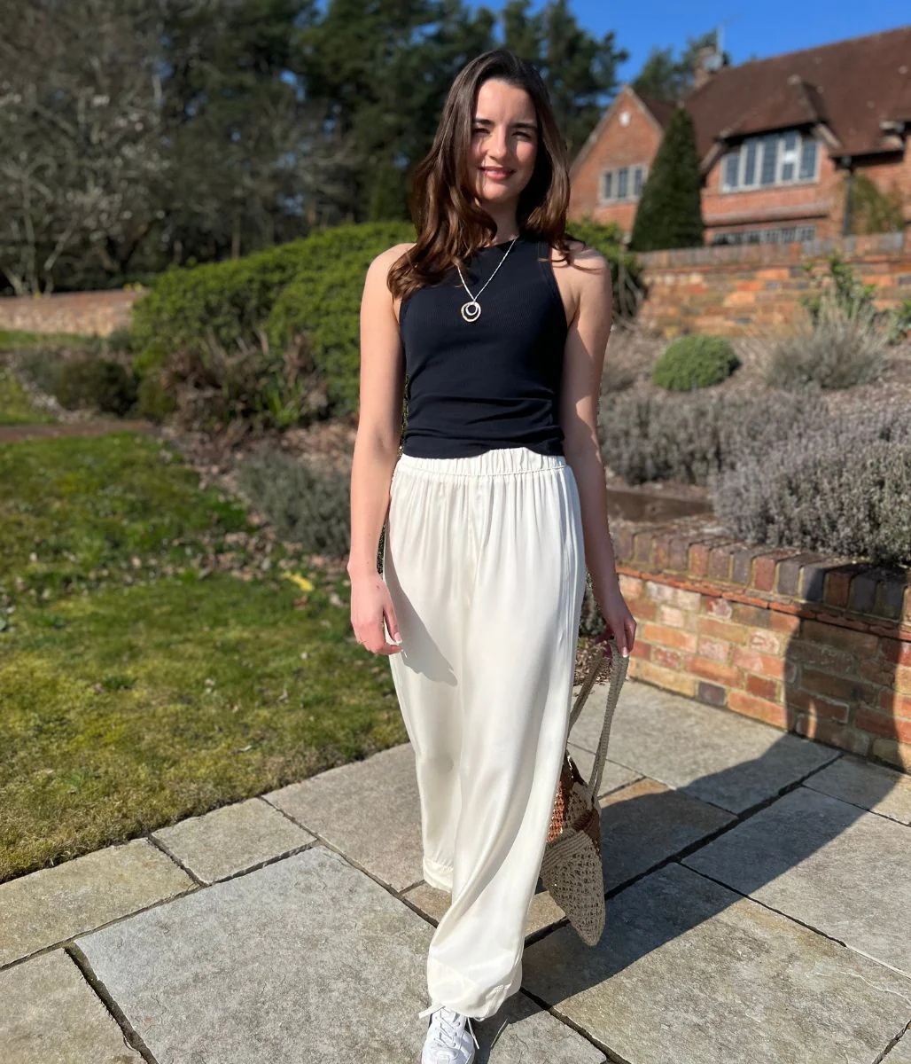 Ivory Satin Wide Leg Palazzo Trousers - Image 5