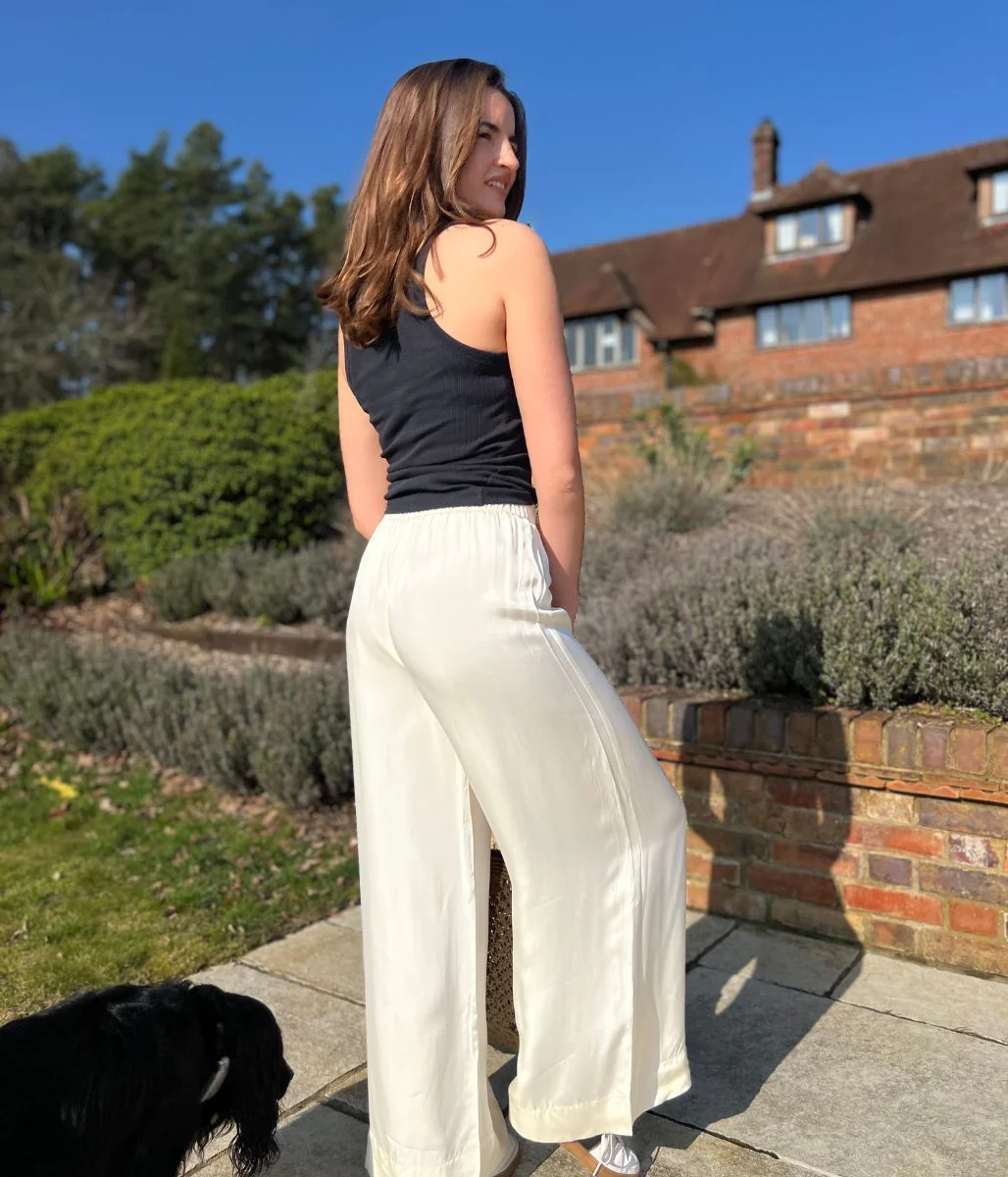 Ivory Satin Wide Leg Palazzo Trousers - Image 6