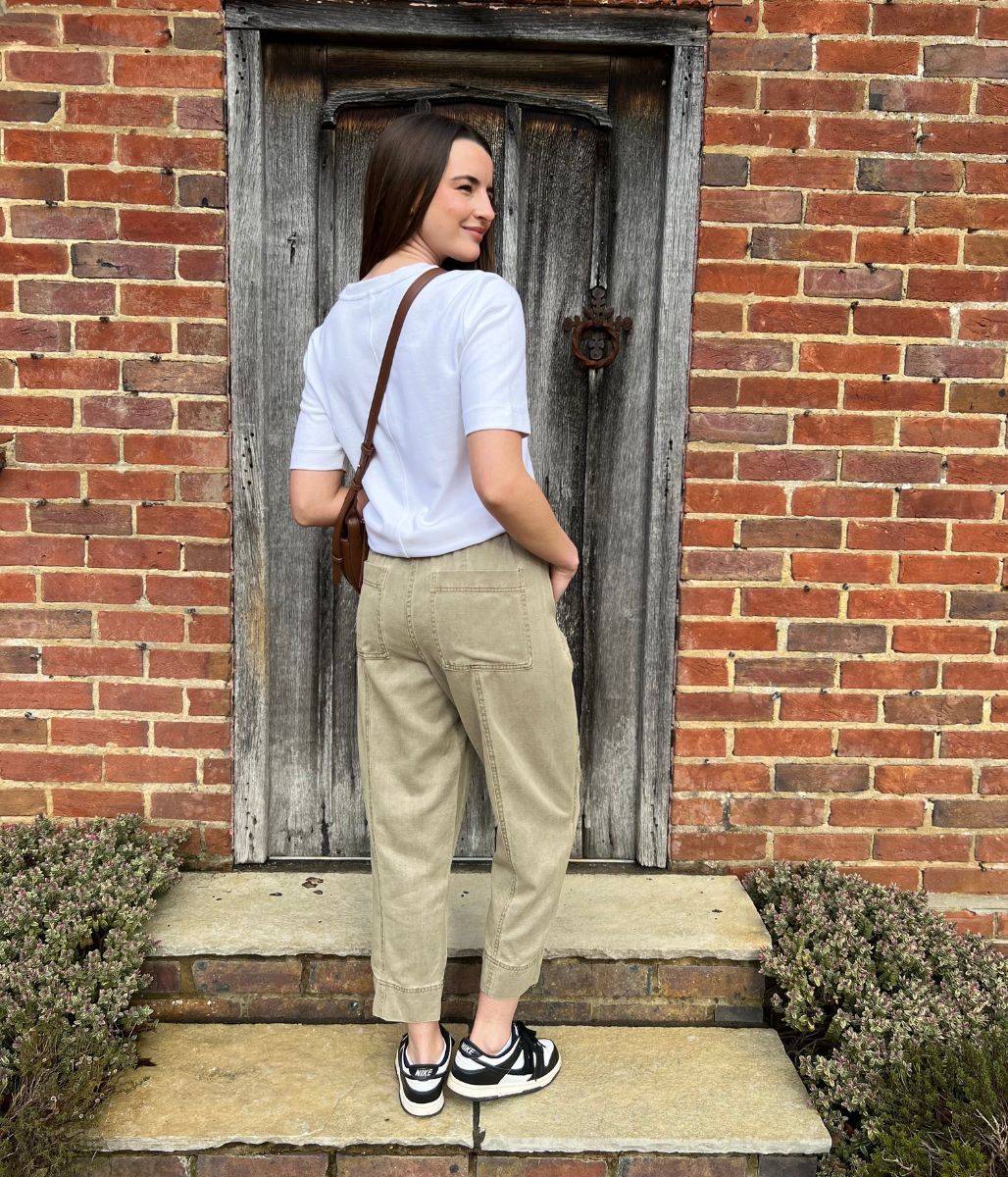Khaki Cropped Barrel Tencel Trousers - Image 5