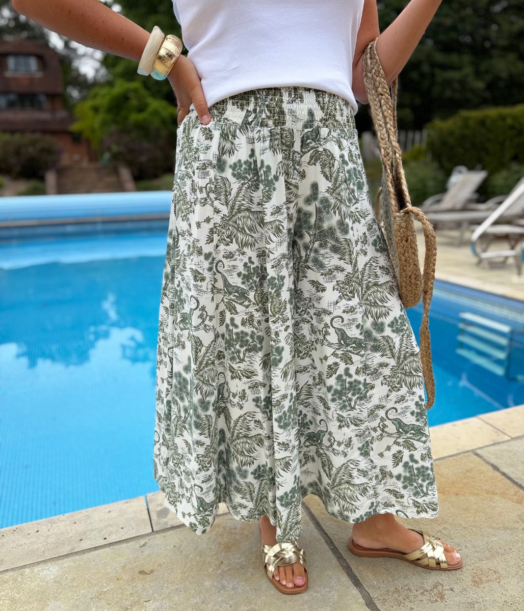 Khaki Print Culotte Trousers - Image 4