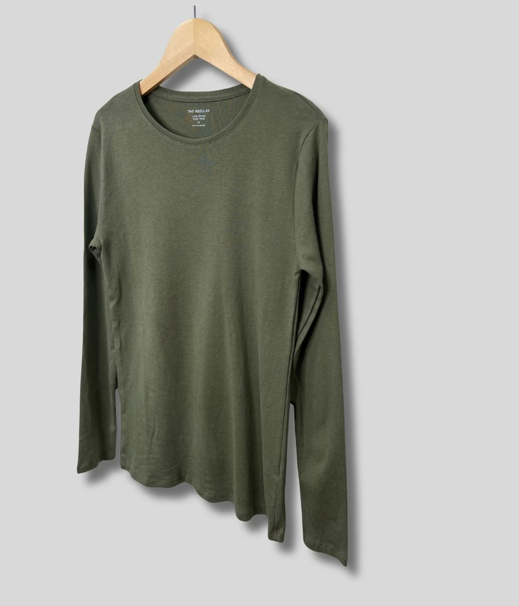 Khaki Regular Long Sleeve Crew Neck Top - Image 2