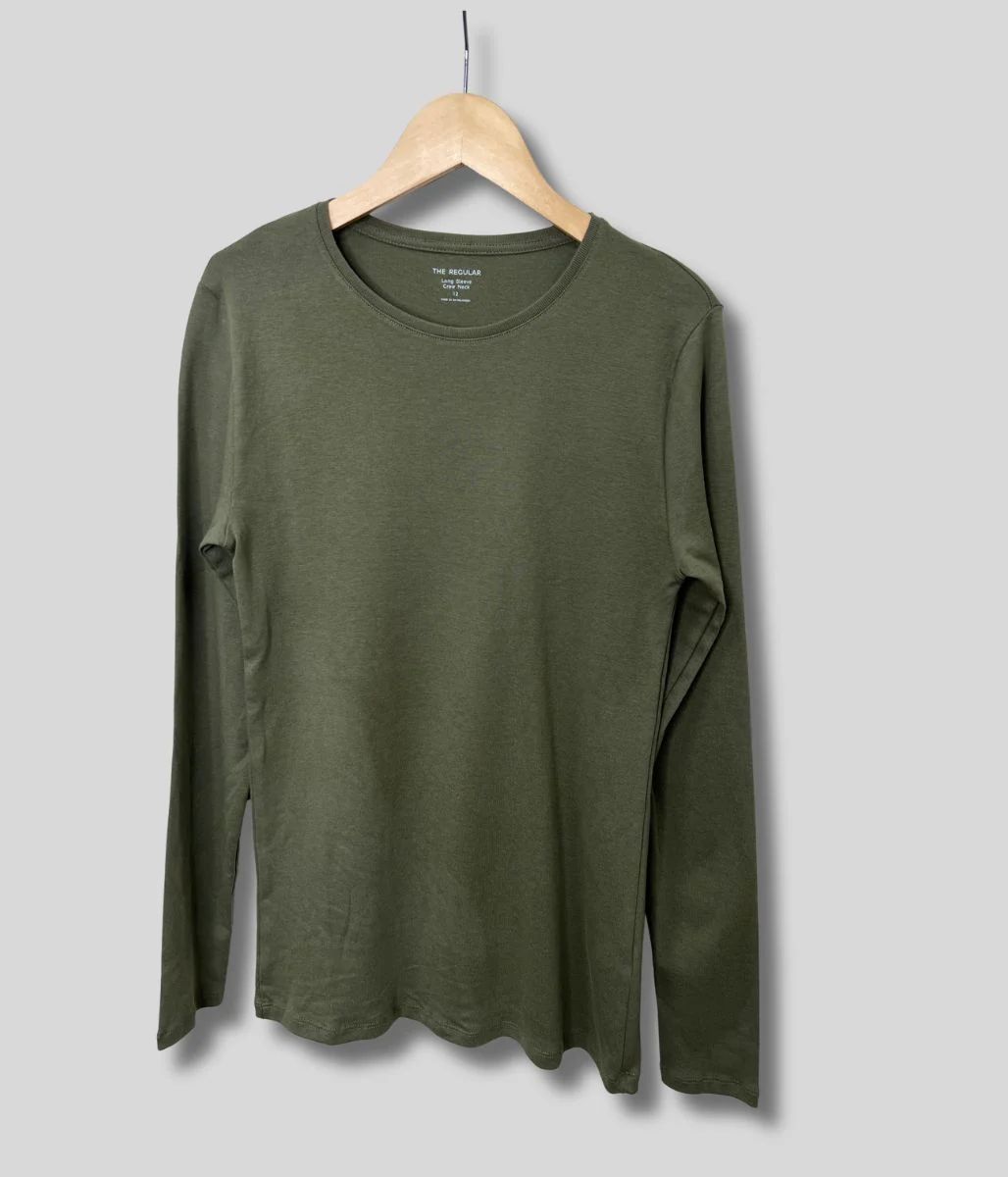 Khaki Regular Long Sleeve Crew Neck Top - Image 3