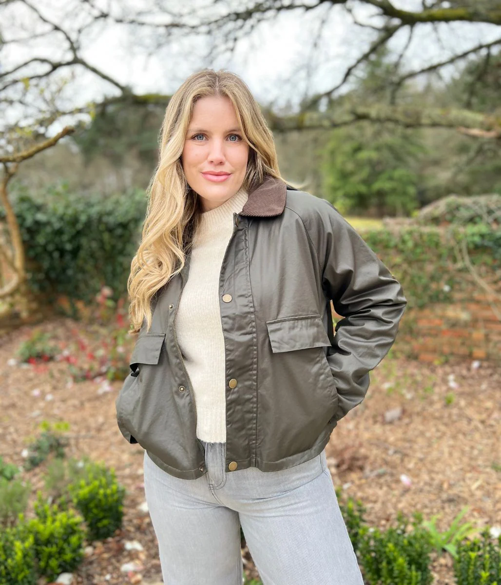 Khaki Riley Waxed Short Jacket - Image 3