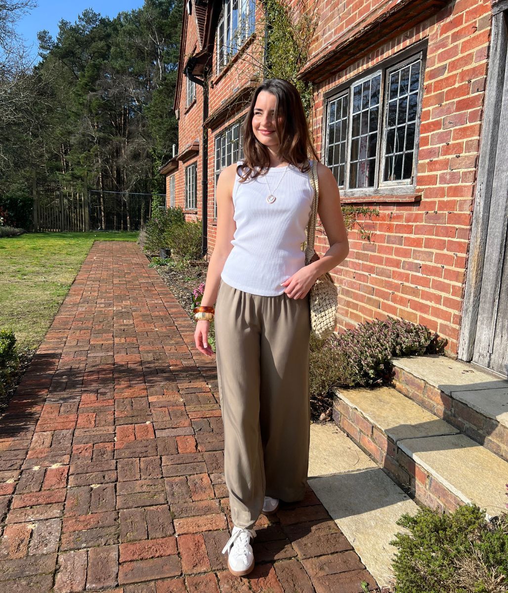 Khaki Wide Leg Palazzo Trousers - Image 2