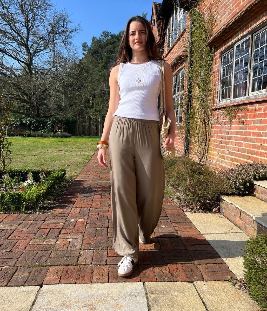 Khaki Wide Leg Palazzo Trousers - Image 3