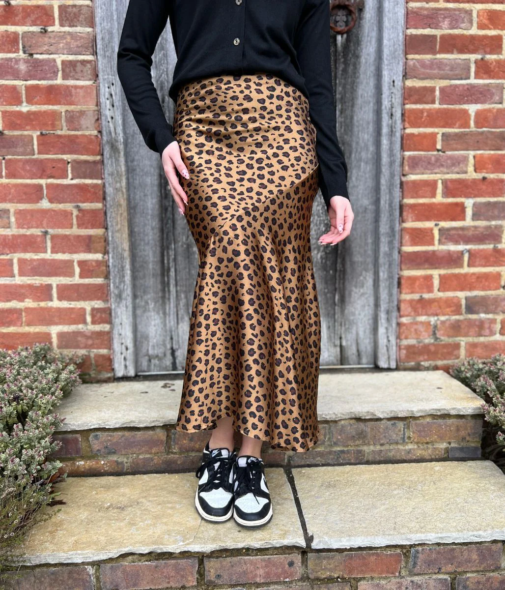 Leopard Print Satin Midi Skirt - Image 10