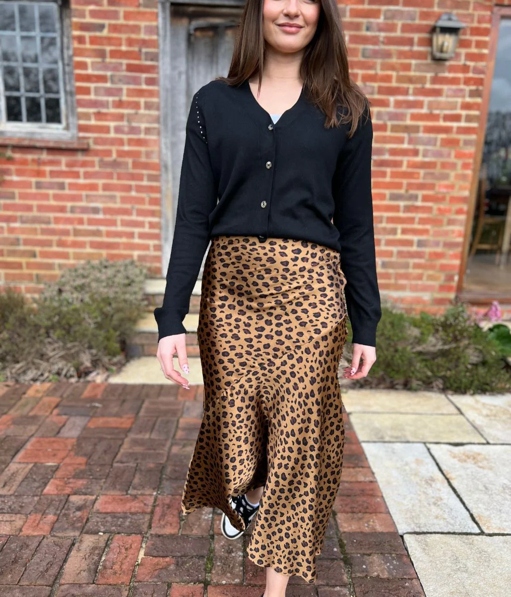 Leopard Print Satin Midi Skirt - Image 7