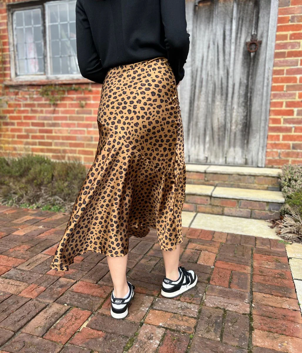 Leopard Print Satin Midi Skirt - Image 8