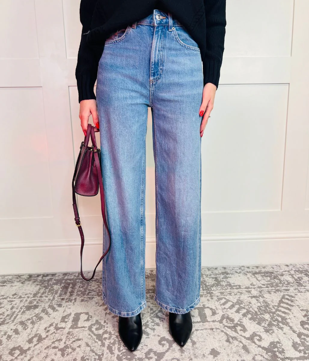 Light Blue Denim Lyocell Blend Wide Leg Jeans - Image 3
