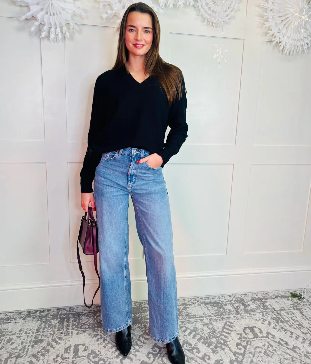 Light Blue Denim Lyocell Blend Wide Leg Jeans - Image 4