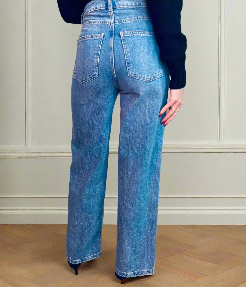 Blue Denim Wide Leg Jeans - Image 4