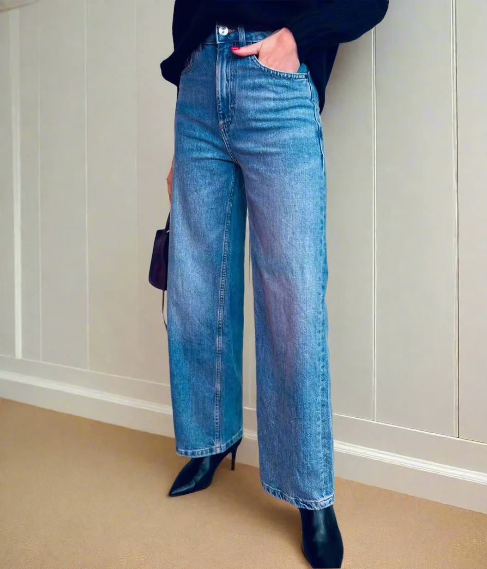 Blue Denim Wide Leg Jeans - Image 5