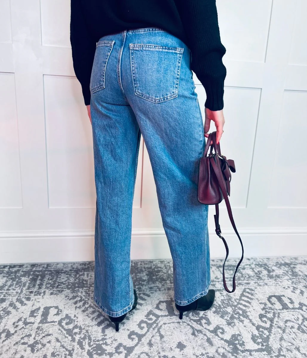 Blue Denim Wide Leg Jeans - Image 8