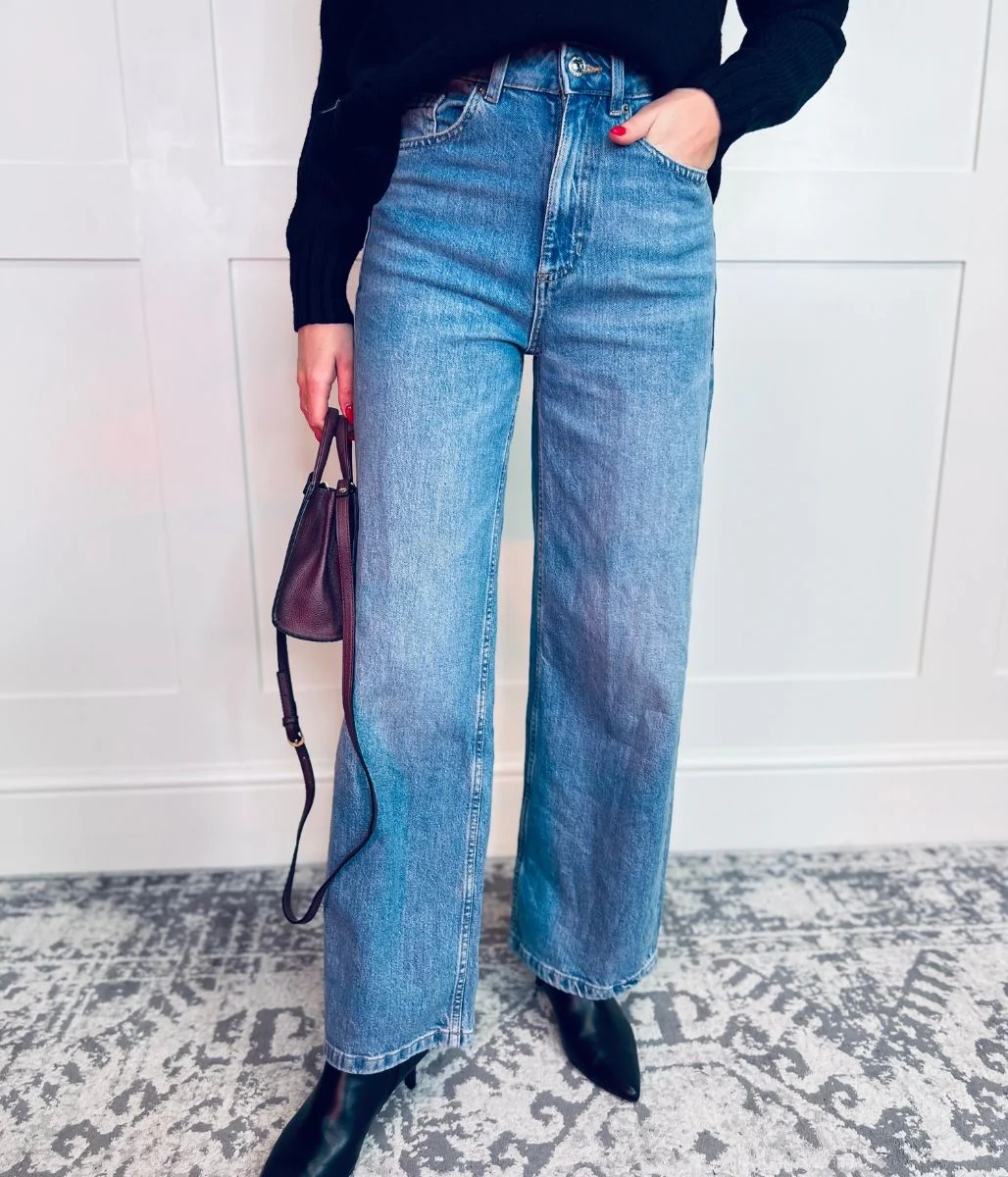 Blue Denim Wide Leg Jeans - Image 9