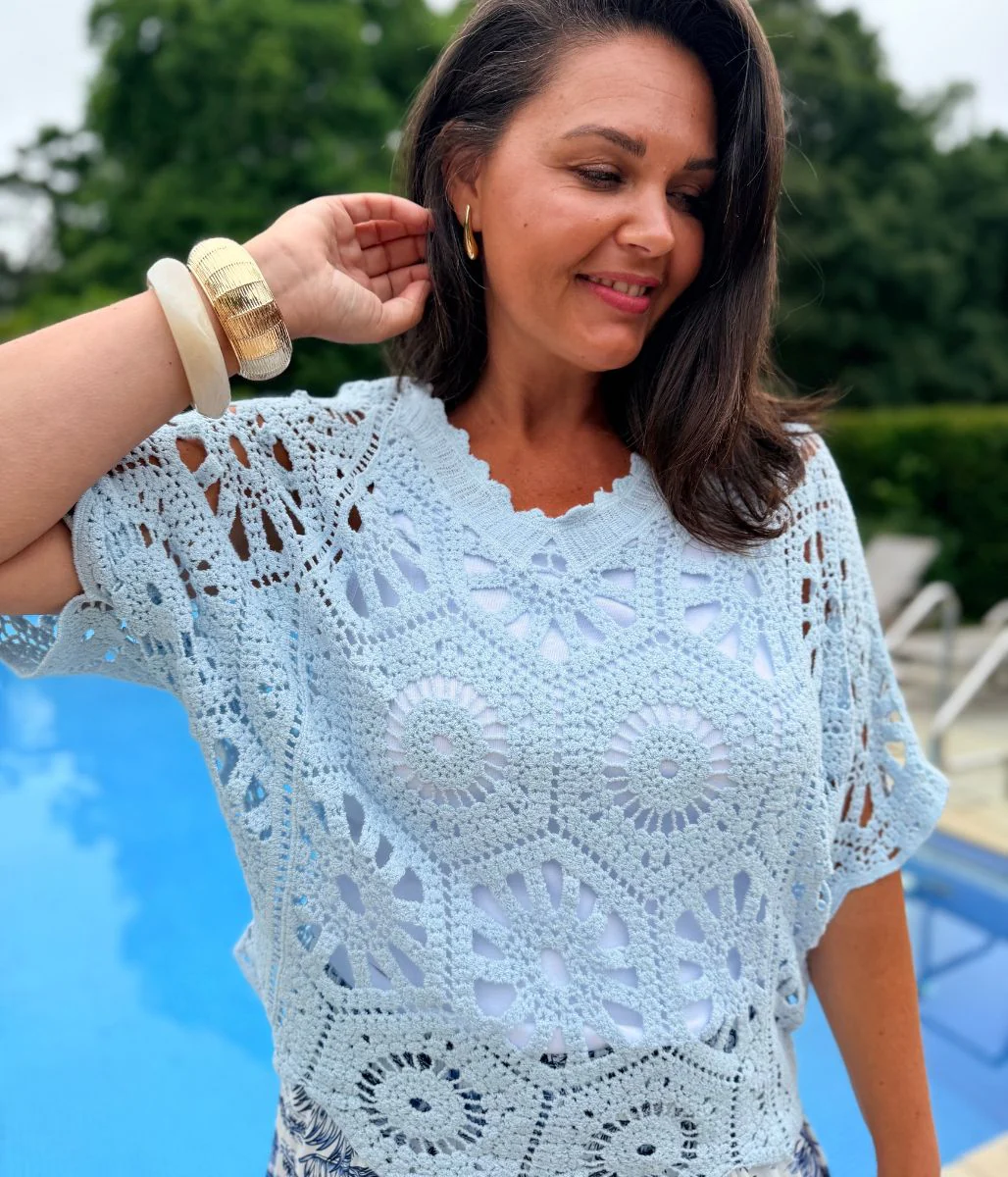 Light Blue Mandala Crochet Top - Image 2