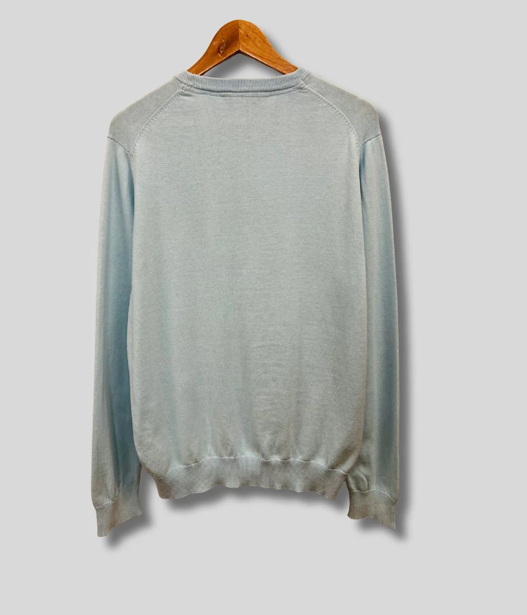 Light Blue Mens Cotton Crew Neck Logo Jumper - Image 2