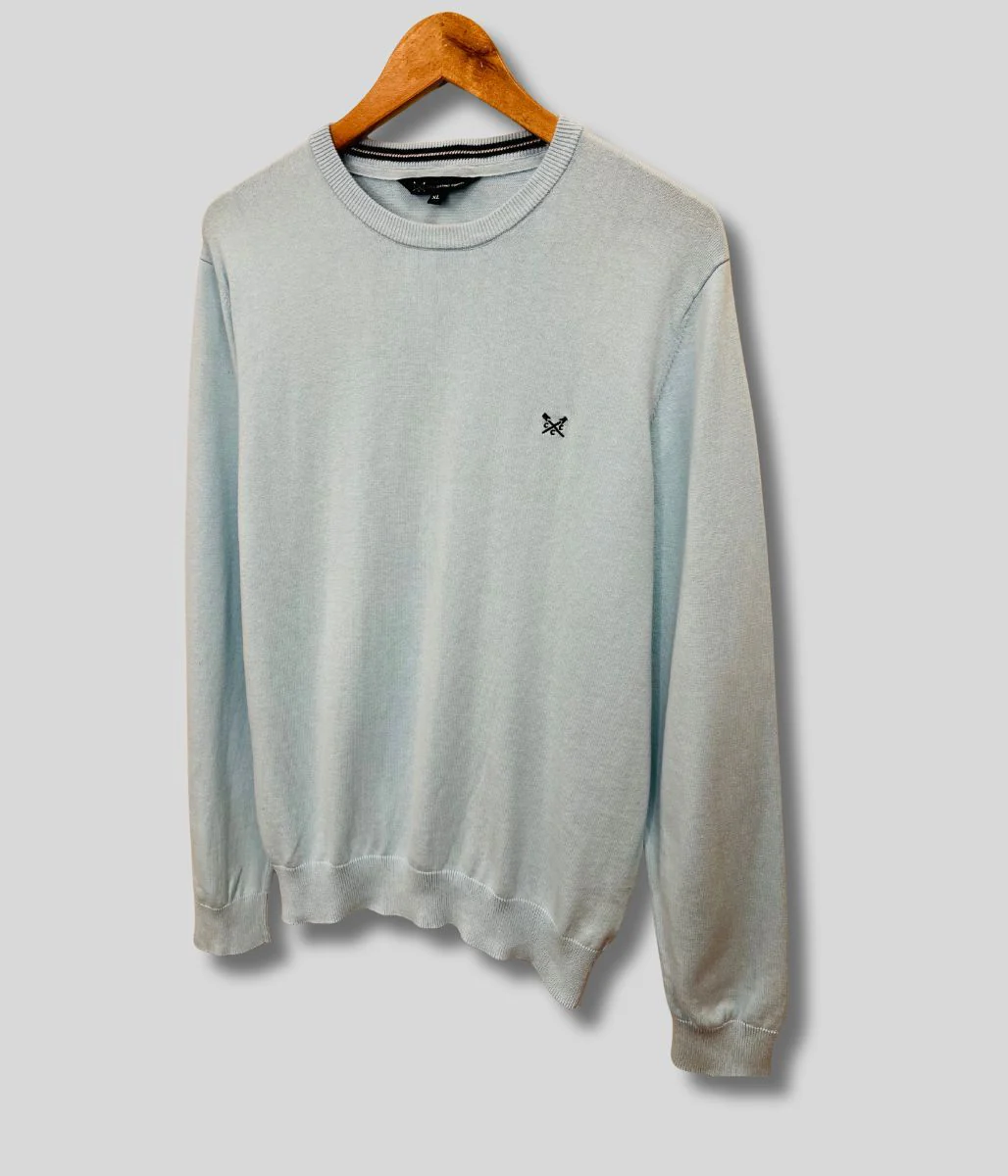 Light Blue Mens Cotton Crew Neck Logo Jumper - Image 3