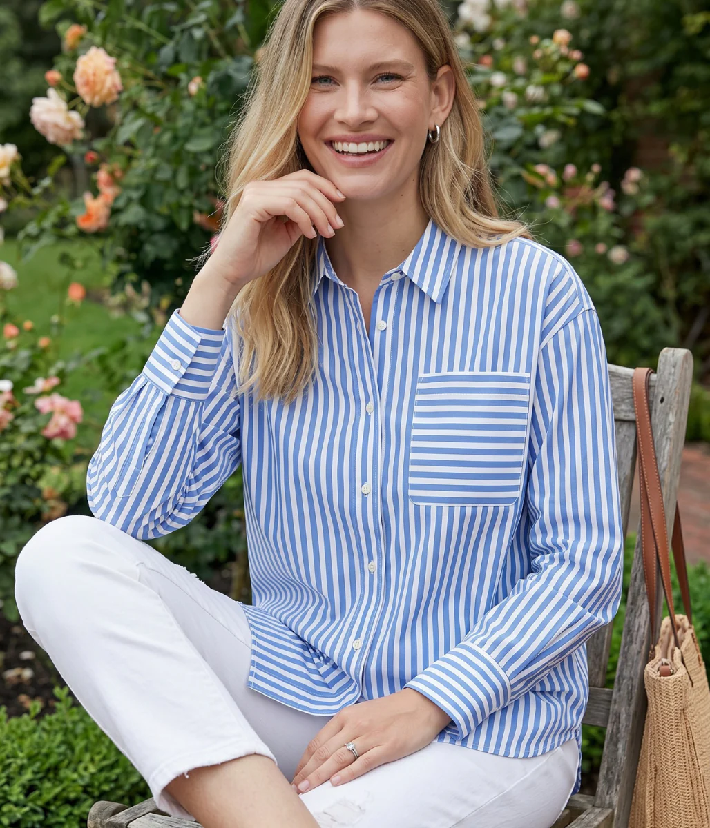 Light Blue Striped Poplin Modern Shirt
