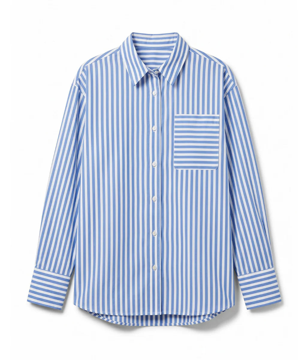 Light Blue Striped Poplin Modern Shirt - Image 3