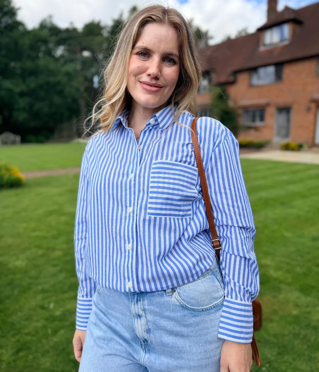 Light Blue Striped Poplin Modern Shirt - Image 4