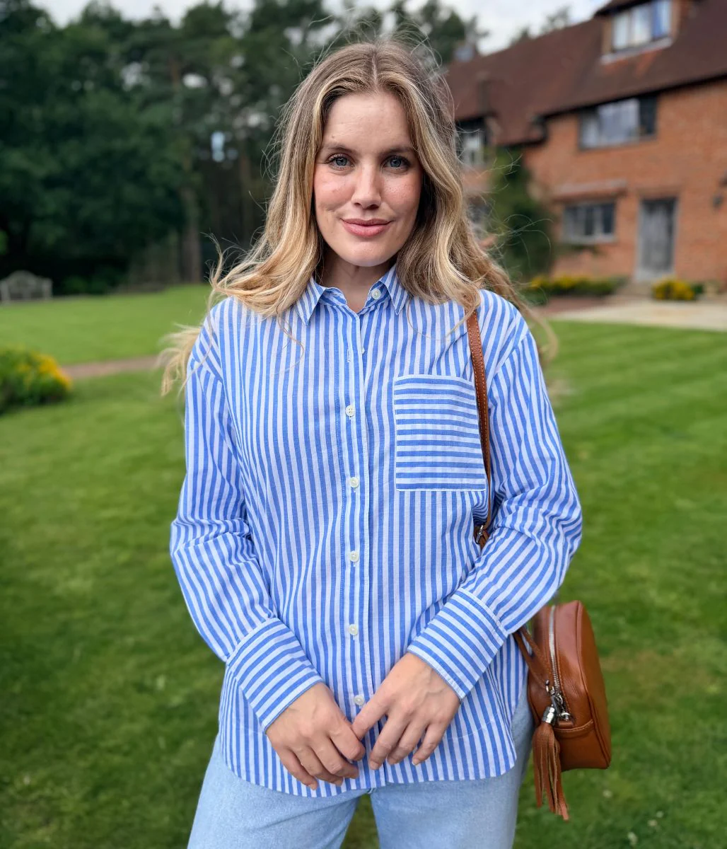 Light Blue Striped Poplin Modern Shirt - Image 5