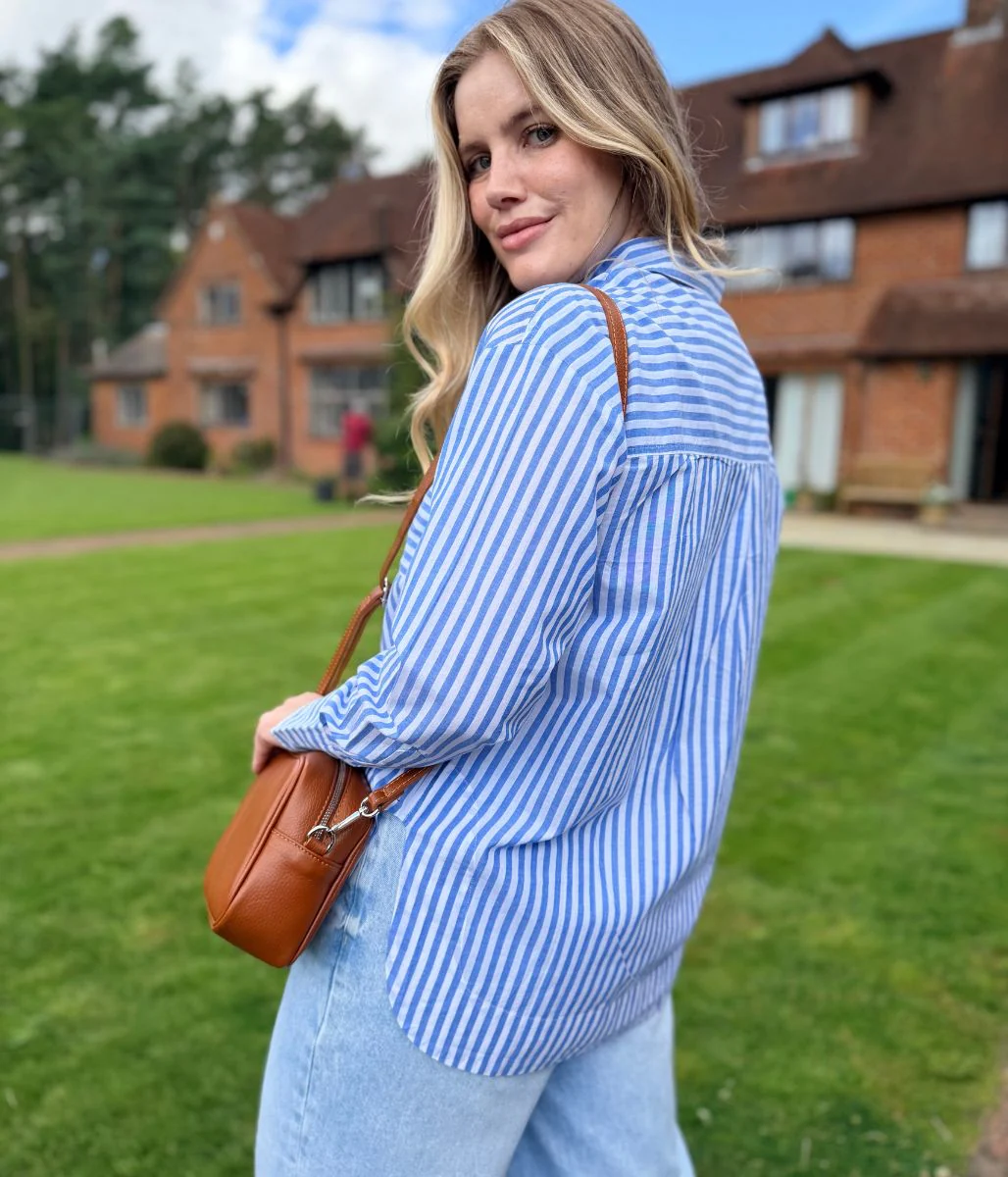 Light Blue Striped Poplin Modern Shirt - Image 7