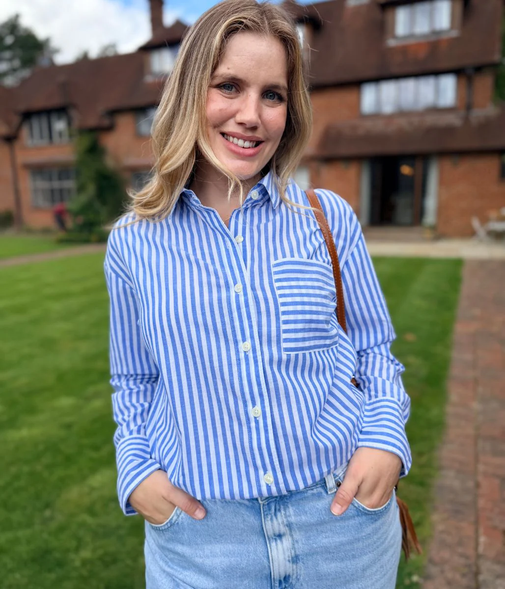 Light Blue Striped Poplin Modern Shirt - Image 8