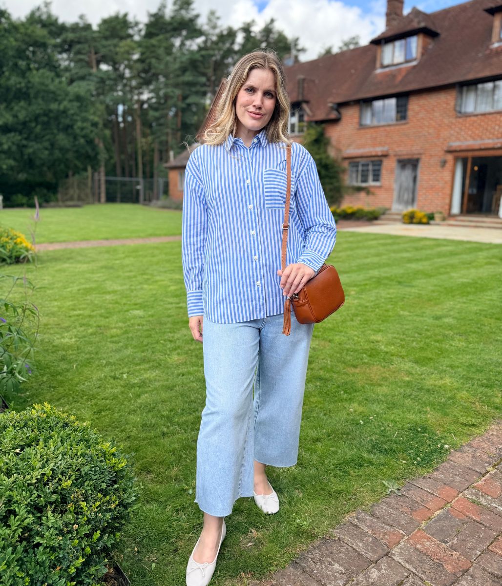 Light Blue Striped Poplin Modern Shirt - Image 9